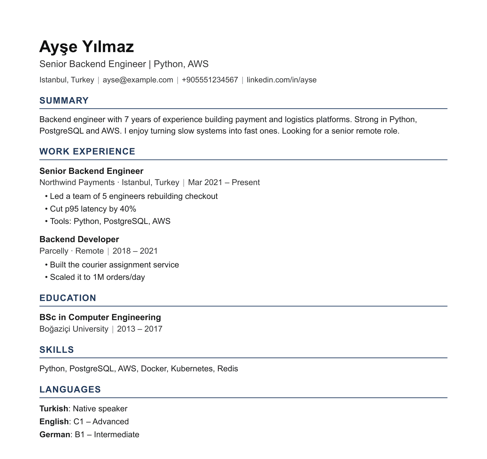 ATS-friendly CV PDF made with Benture