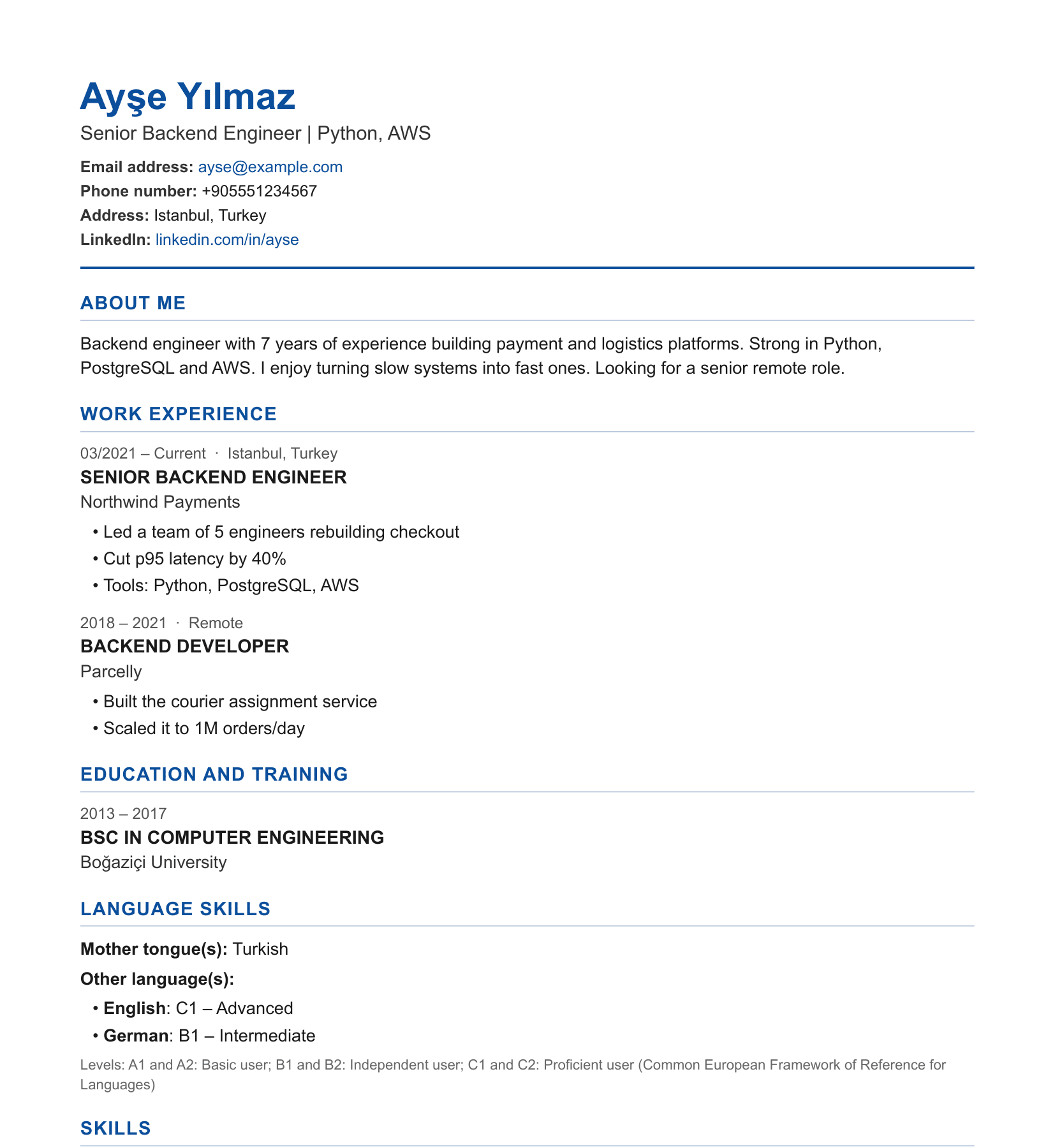 Europass-style CV PDF made with Benture
